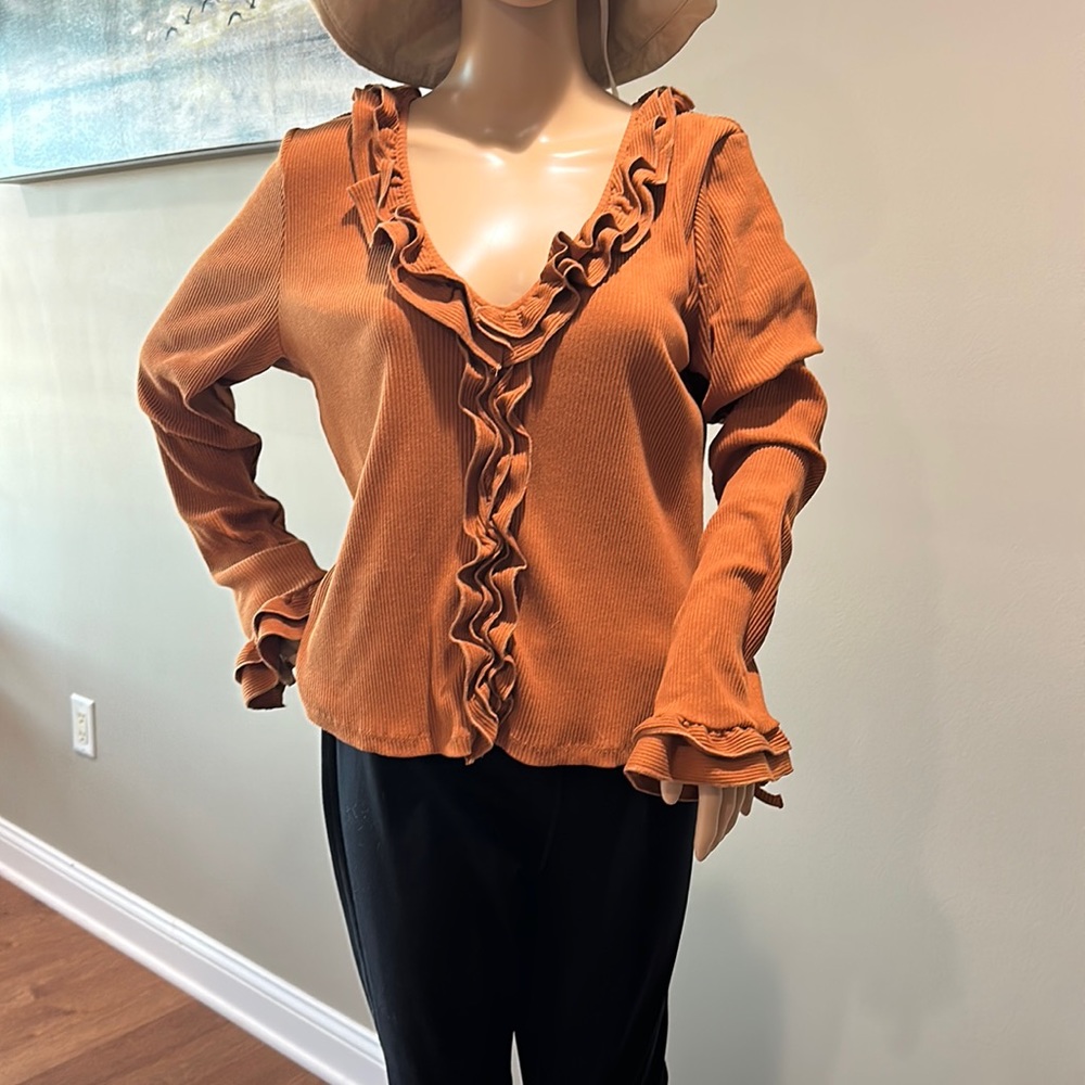 Maeve XL cedar ruffled henley top. New with tags